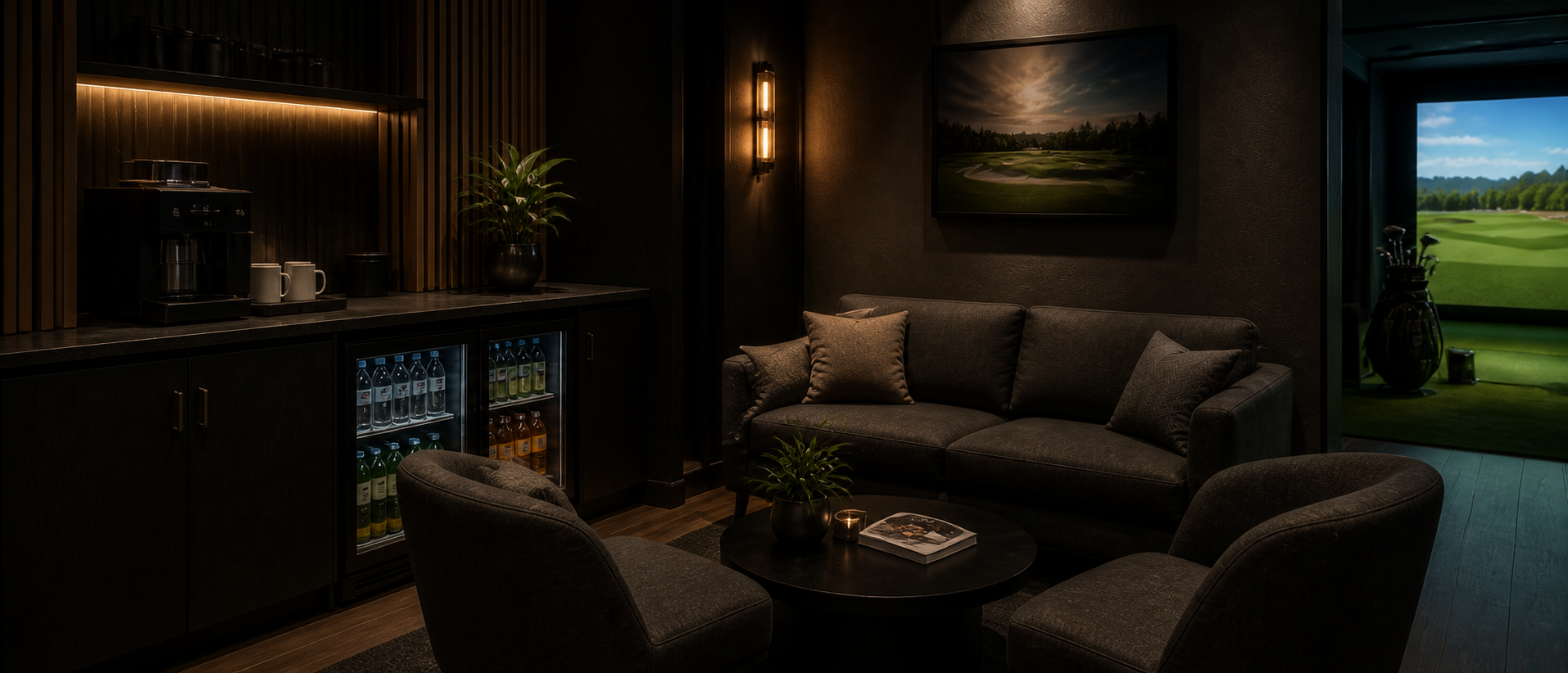 The proposed compact Mulligans members' lounge focused on the refreshments bar and first seating area