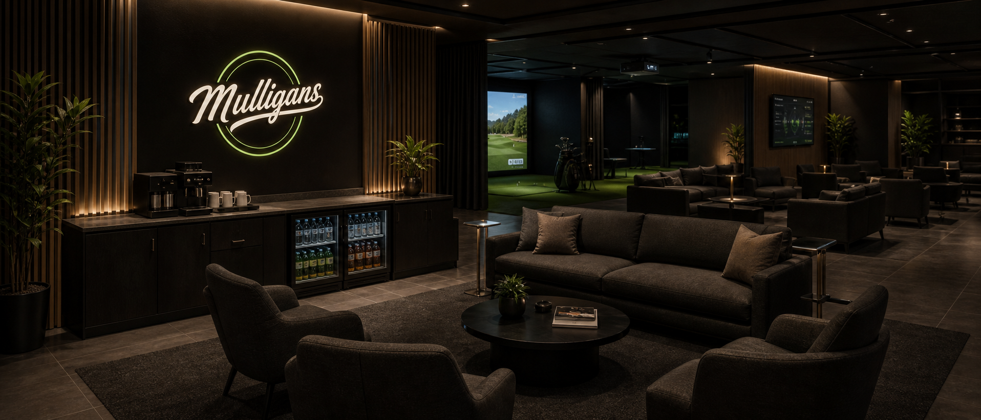 The proposed Mulligans members' lounge with simulator bays, comfortable seating and a coffee and refreshments counter